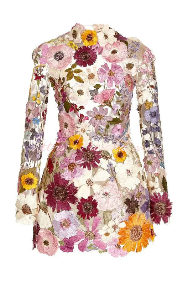 Elegantly Enchanted Floral Applique Backless Long Sleeve Mini Dress Black / XL Elegantly Enchanted Floral Applique Backless Long Sleeve Mini Dress Black / XL