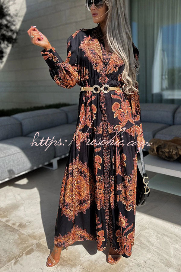 Sunshine on The Horizon Baroque Print Maxi Dress