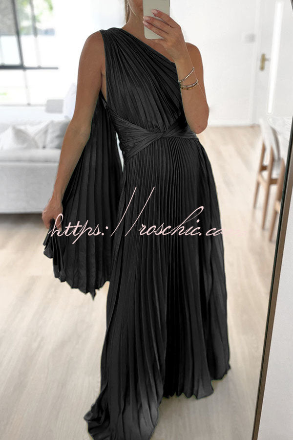 Keira One Shoulder Pleated Satin Maxi Dress