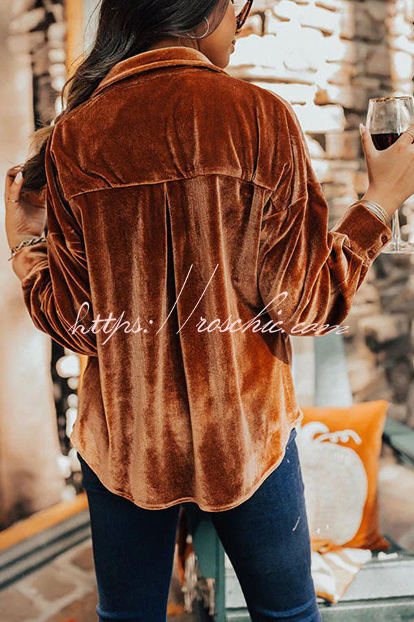 Holiday Happiness Velvet Pocket Button Up Top