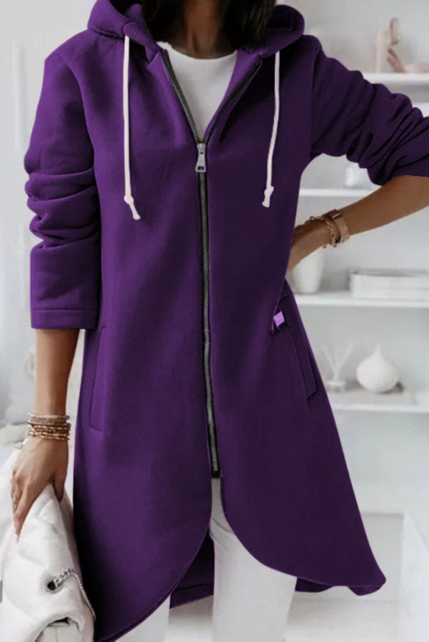 Juliana Solid Color Zip Up Hooded Coat