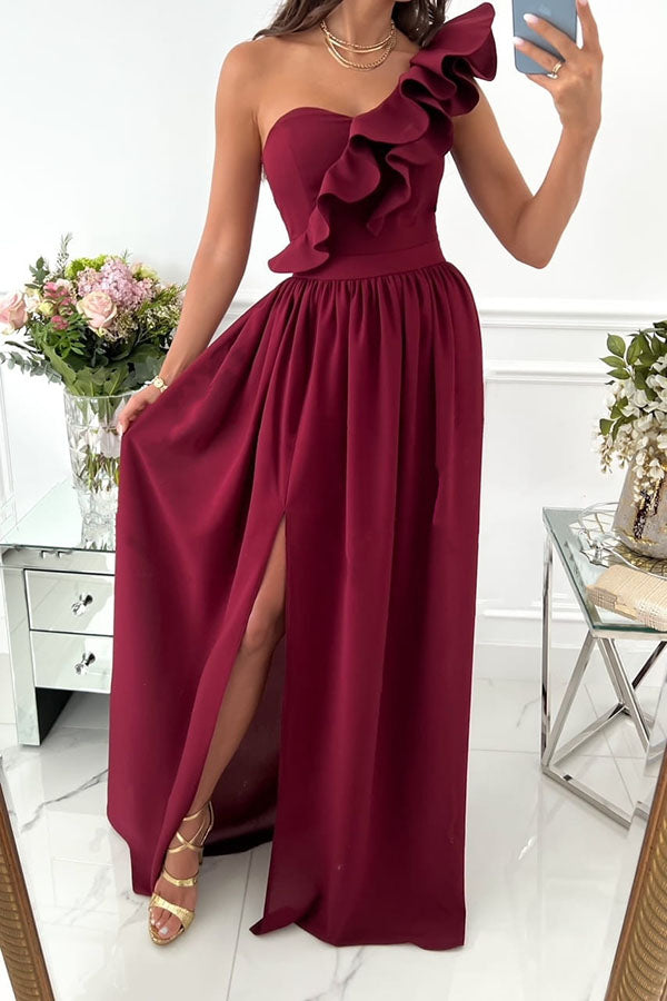 ruffle one shoulder maxi dress Deanna One-Shoulder Ruffle Maxi Dress Floral Texture White