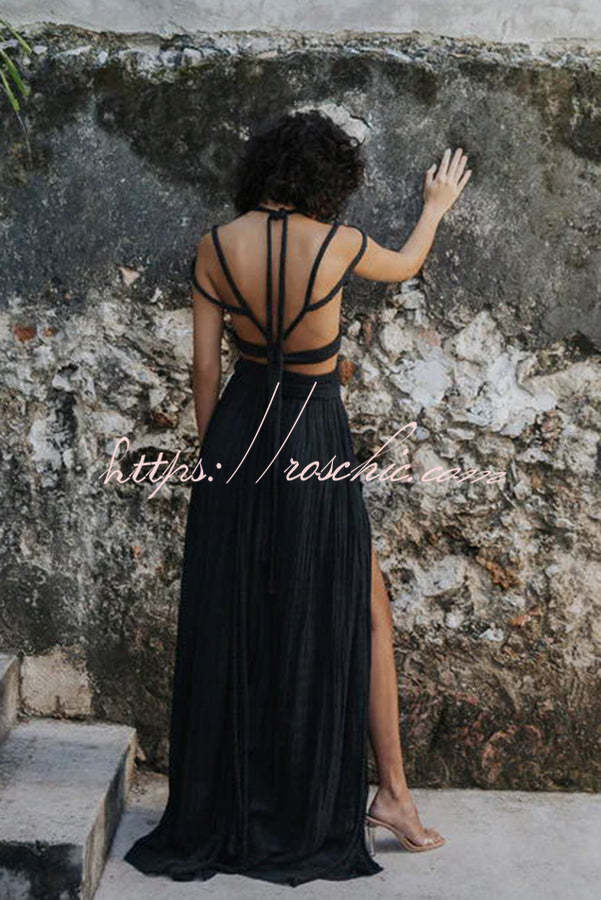 Aphrodite Draped Braids Crop Tank and Wrap Slit Maxi Skirt Set