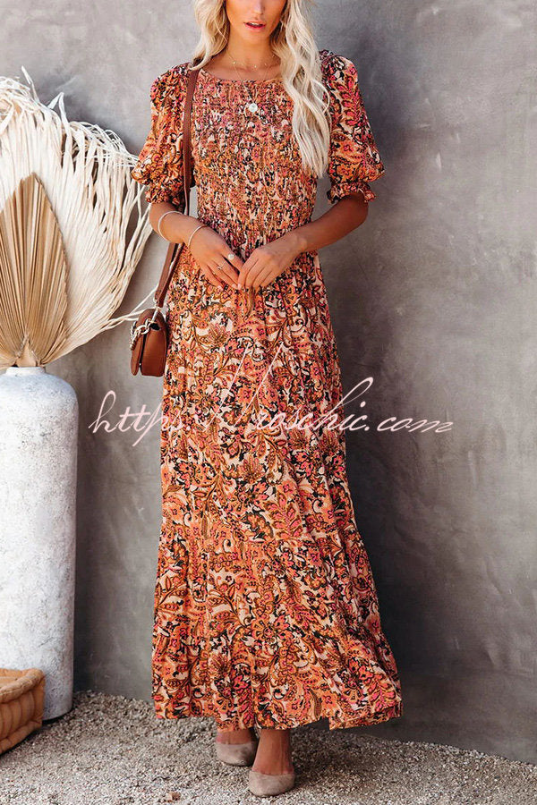 Autumn Grace Smocked Paisley Maxi Dress