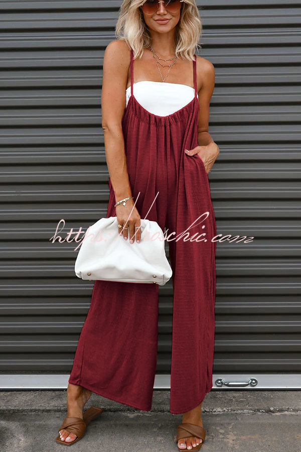 Unstoppable Feeling Pocketed Tie Wide Leg Overalls