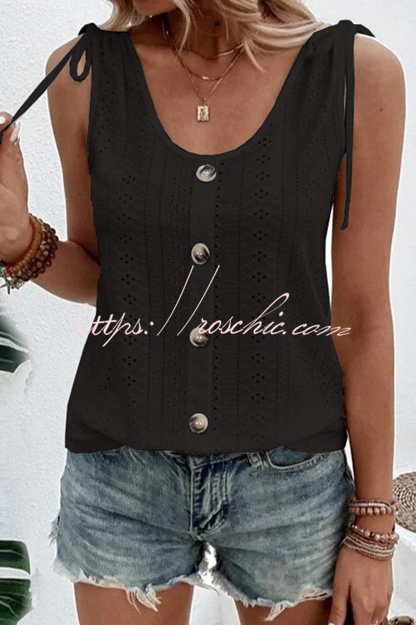 All about Spring Button Up Hollow Out Tank Top