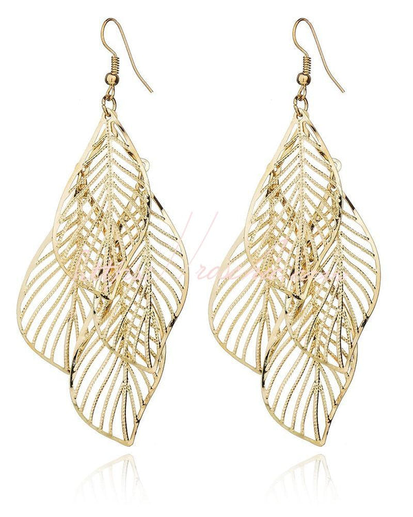 Multi Leaf Pattern Drop Earrings