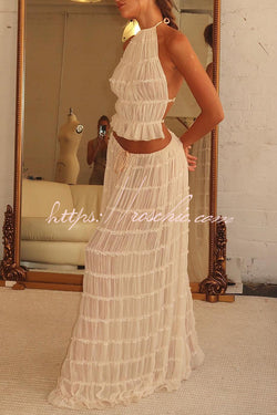 Versatility and Vintage Charm Pleated Drawstring Waist Tiered Maxi Skirt