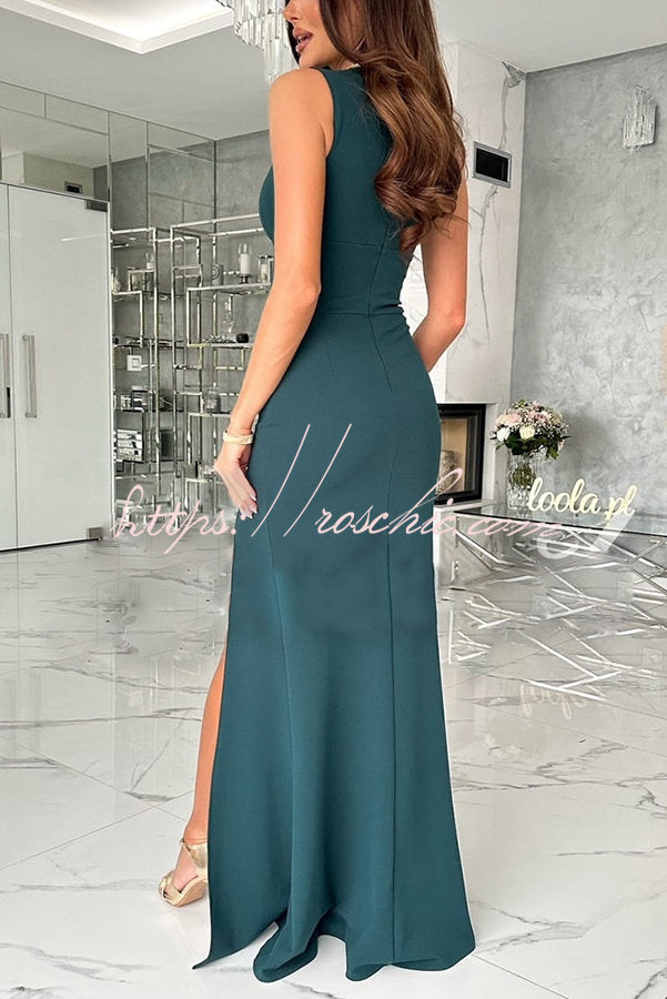 Height of Fame V-neck Ruched Slit Maxi Dress