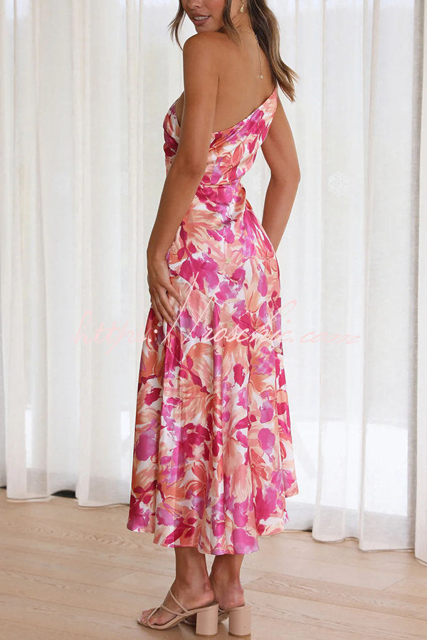 Buy Myself Flowers Floral One Shoulder Midi Dress