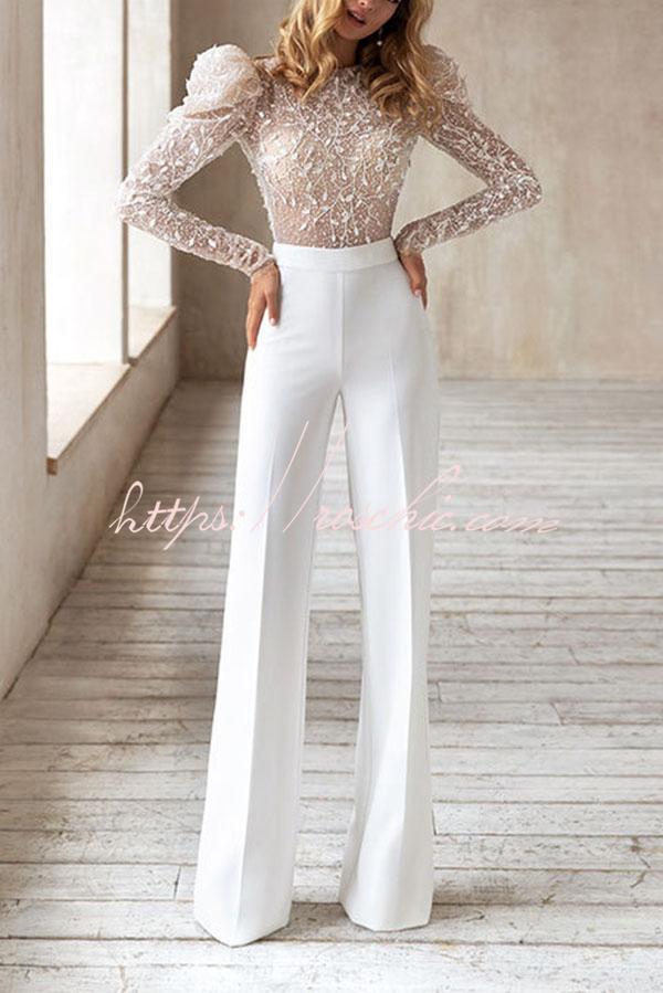 Round Neck Long Sleeve Open Back Jumpsuit