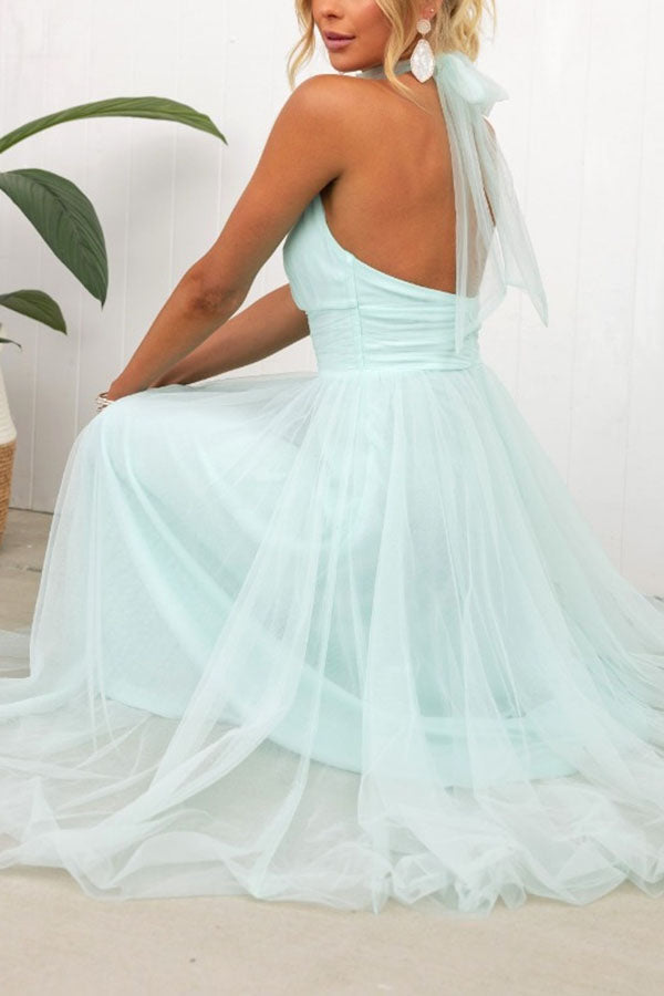 Fairy Vibes Tulle Gathered Detail Halter Maxi Dress – roschic